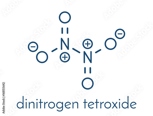 Nitrogen tetroxide (dinitrogen tetroxide, N2O4) rocket propellant molecule. Skeletal formula.