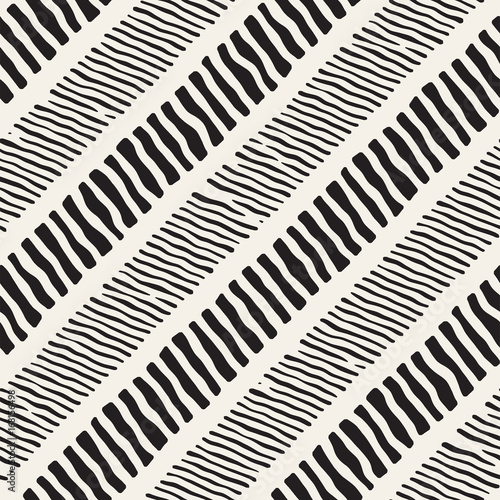Seamless pattern with hand drawn brush strokes. Ink doodle illustration. Geometric monochrome vector pattern.