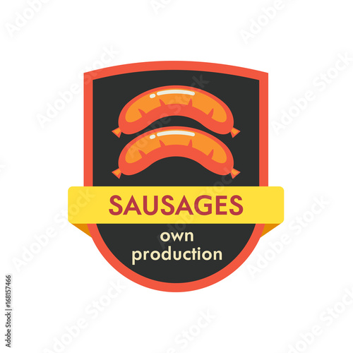 Grilled sausages. Own production. Vector logo.