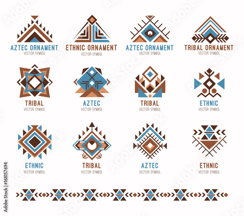 Aztec tribal ethnic ornaments set