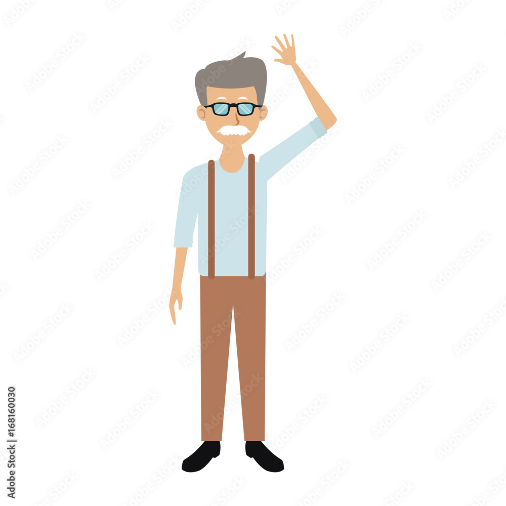 smiling man in casual clothes waving hand standing vector illustration