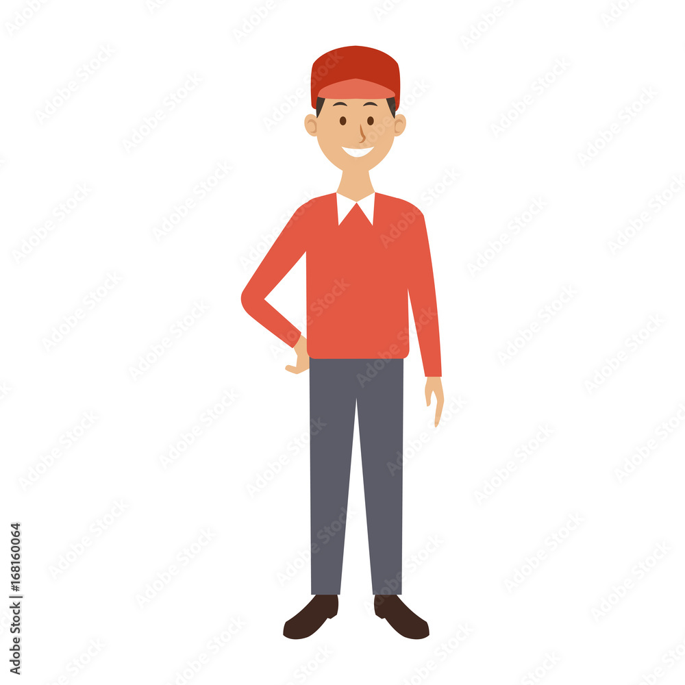 smiling man in casual clothes with arms waist standing vector illustration smiling man in casual clothes with arms waist standing vector illustration