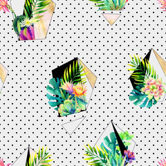 Sierkussen Terrariumplanten patronen Aquarel abstract terrarium plantenpatroon  © Tanya Syrytsyna