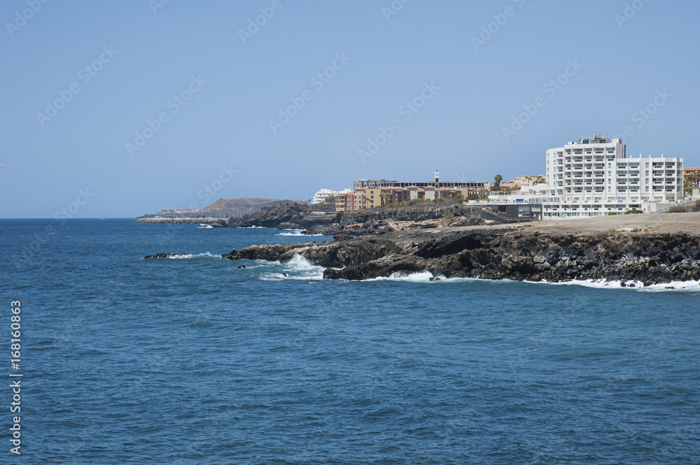 Views from Los Abrigos village towards the Golf del Sur and San Blas resorts in Tenerife, Canary Islands
