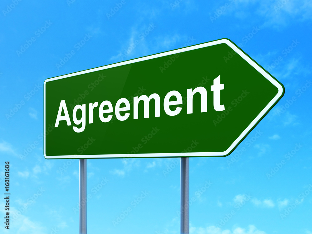 Business concept: Agreement on road sign background Business concept: Agreement on road sign background