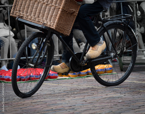 Dutch clogs ("klompen") on a bike in the village of Edam, Netherlands