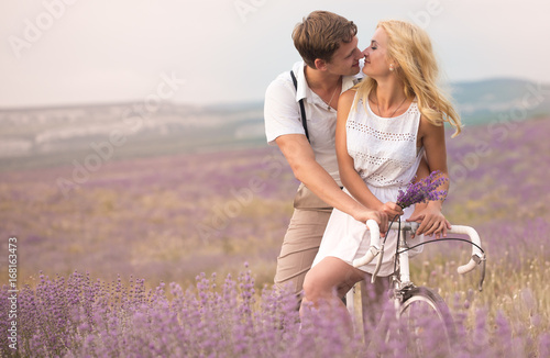 Beautiful couple on the lavender field