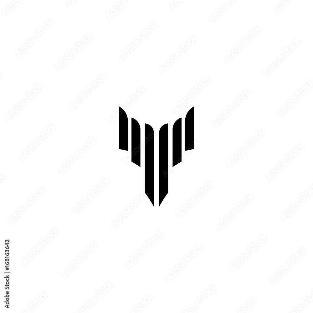 Abstract V letter or wing logo, monochrome, black and white vector logo template
