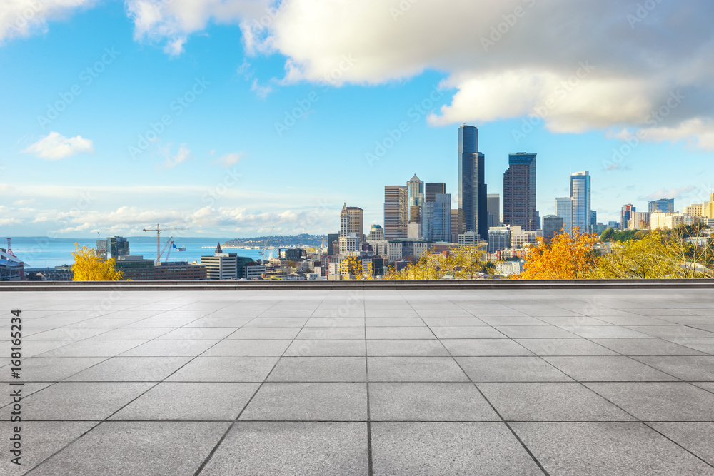 empty floor with cityscape of los angeles empty floor with cityscape of los angeles