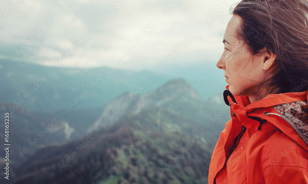 Portrait of hiker woman outdoor.