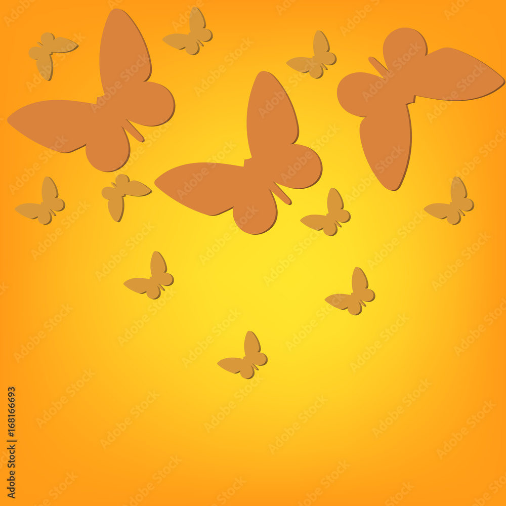 Orange background with 3d butterflies Orange background with 3d butterflies