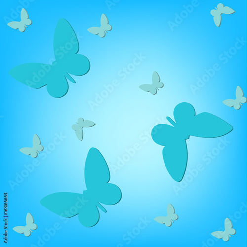 Blue background with 3d butterflies