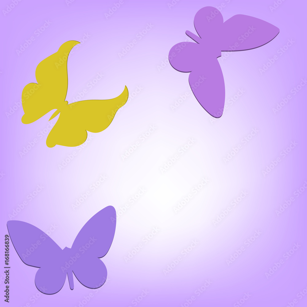 Violet background with 3d butterflies Violet background with 3d butterflies
