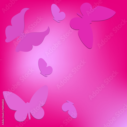 Pink background with 3d butterflies
