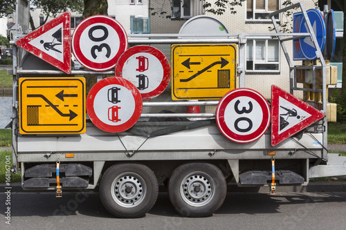 Confusing traffic signs on a trailer