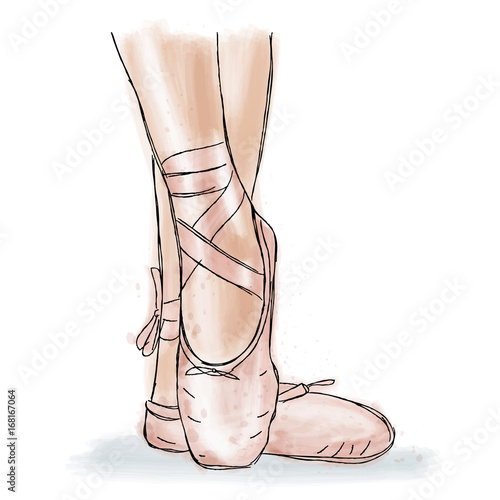 Pink ballerina shoes. Ballet pointe shoes with ribbon.