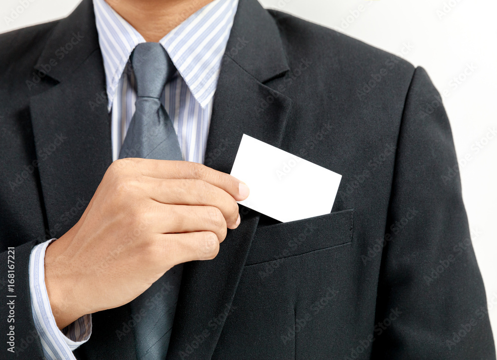 businessman showing white empty card businessman showing white empty card