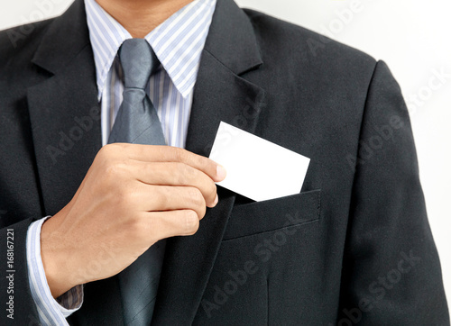 businessman showing white empty card