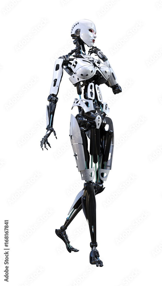 3D Rendering Female Robot on White 3D Rendering Female Robot on White