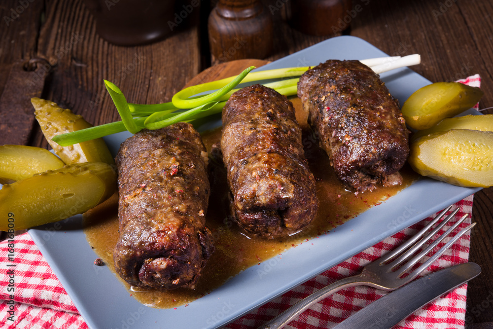 baked beef Roulades with delicious fillings baked beef Roulades with delicious fillings