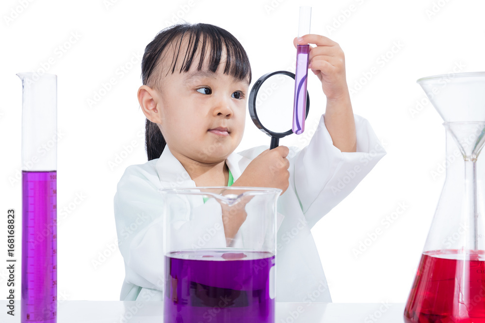 Asian Chinese little girl working with test tube Asian Chinese little girl working with test tube