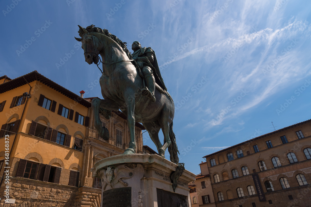 Equestrian statue of Cosimo I de' Medici on the Piazza della Signoria, by Giambologna. Florence, Italy.