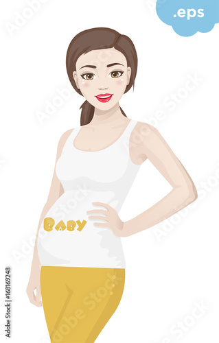 Happy woman with belly posing and waiting for baby