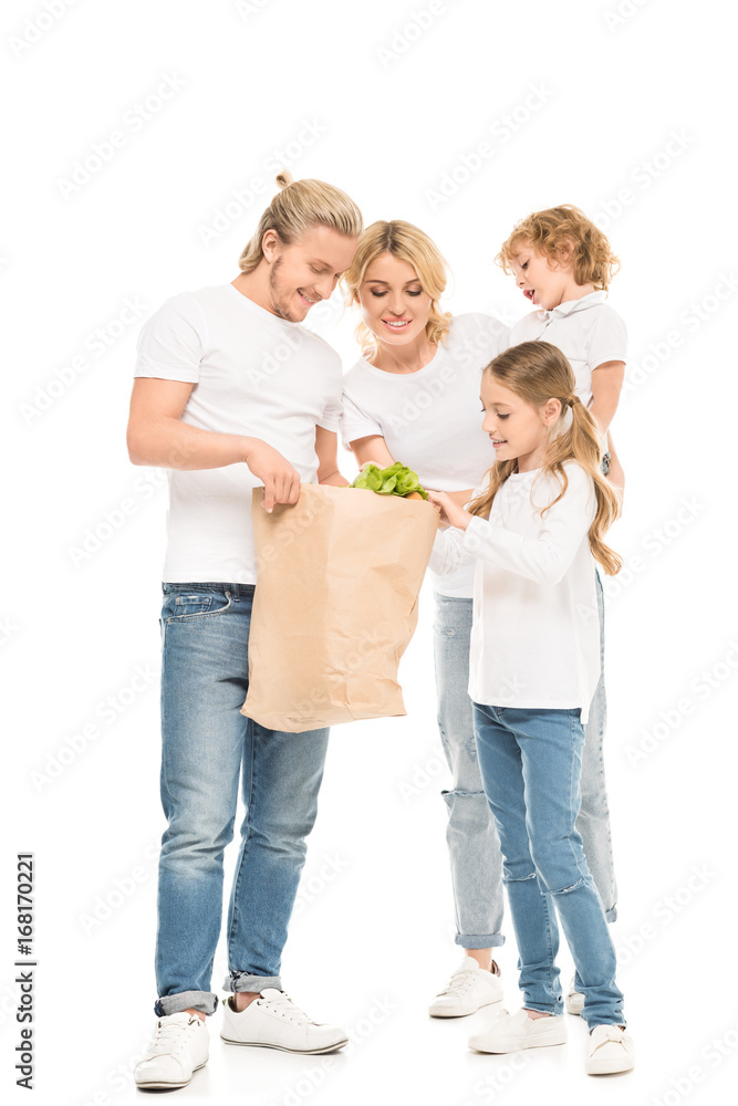 family with paper bag