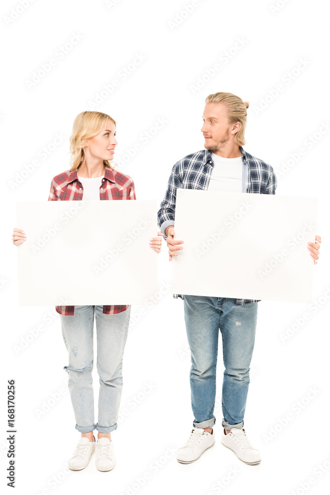 couple with empty banners couple with empty banners
