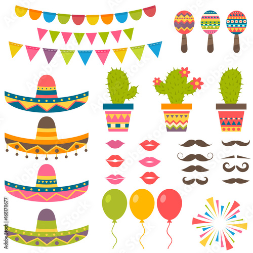 set with traditional Mexican symbols for festival