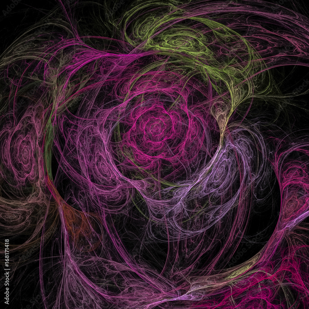 Abstract multicolored illustration on a dark background. Flower roses