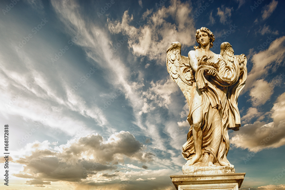 Obraz premium Angel with the Column of Antonio Raggi on the Ponte Sant'Angelo or Bridge of Hadrian, Rome, Italy.