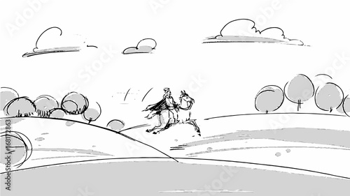 Hero on a white horse Vector sketch for storyboard, projects, cartoon