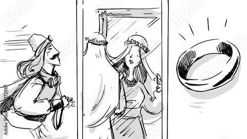 Hero prince and his princess Vector sketch for storyboard, projects, cartoon