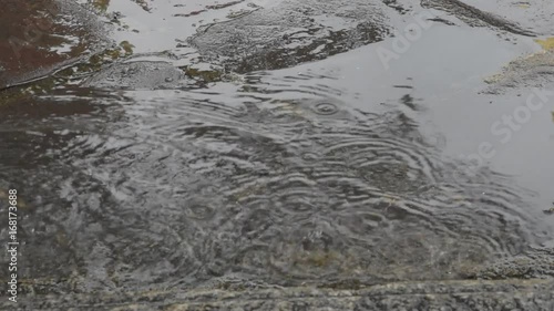 Rain drops to the ground.