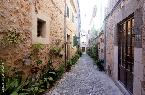 Beautiful street in Valldemossa  famous old mediterranean village of Majorca Spain.