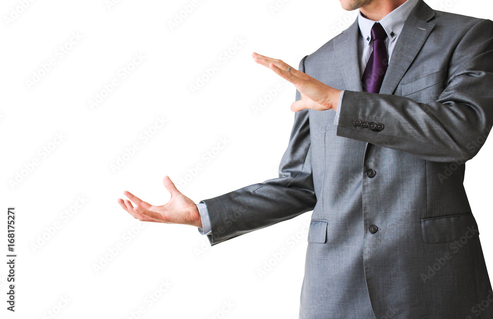 Business man with open hands, isolated on white background Business man with open hands, isolated on white background
