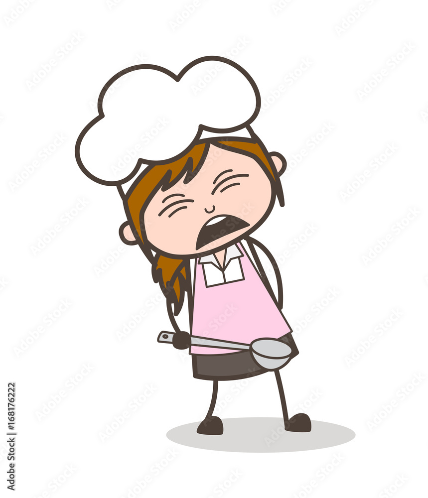 Cartoon Waitress Having So Much in Whole Body Vector Concept Cartoon Waitress Having So Much in Whole Body Vector Concept