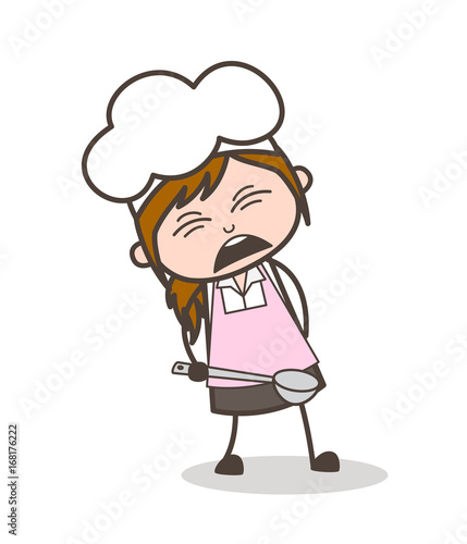Cartoon Waitress Having So Much in Whole Body Vector Concept