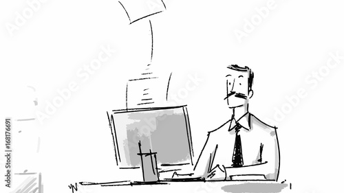 Man working at a laptop. Vector sketch for storyboard, projects, cartoon
