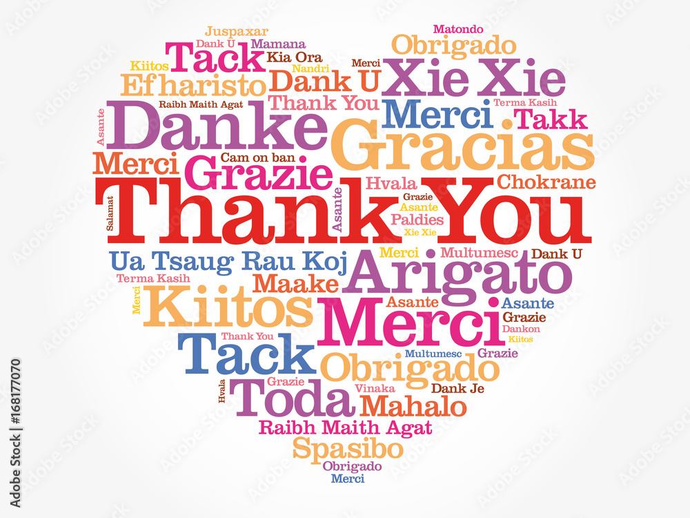 Fototapeta premium Thank You Love Heart Word Cloud in different languages, concept background