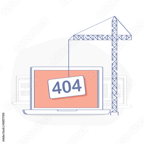 404 Page, 404 Error or Not Found Page. Crane holds a sign with the inscription 404