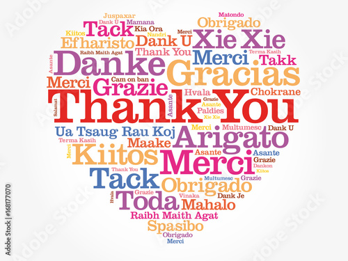 Thank You Love Heart Word Cloud in different languages, concept background