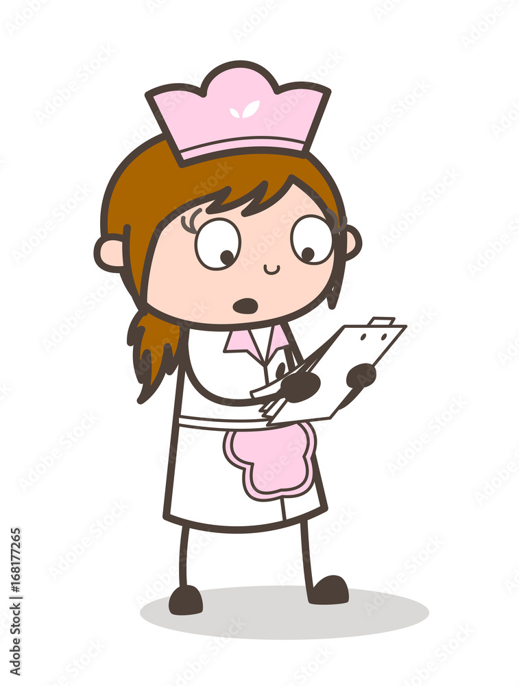 Cartoon Waitress Reading Notes Vector Concept Cartoon Waitress Reading Notes Vector Concept