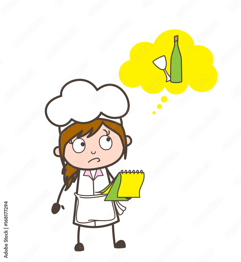 Cartoon Waitress Thinking About Wine Vector Illustration Cartoon Waitress Thinking About Wine Vector Illustration