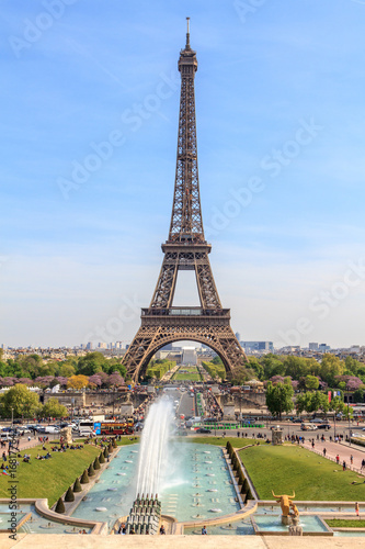 PARIS, FRANCE - April 20, 2017: A view of the most famous landmarks of Paris - the Eiffel Tower
