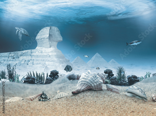 Sphinx and Pyramids underwater photo