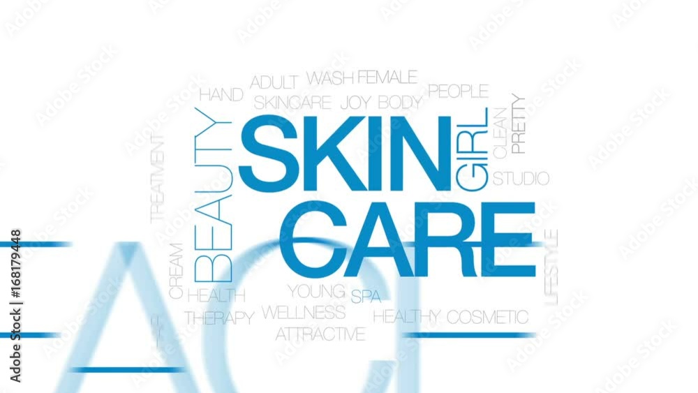Skin care animated word cloud, text design animation. Kinetic typography. Skin care animated word cloud, text design animation. Kinetic typography.