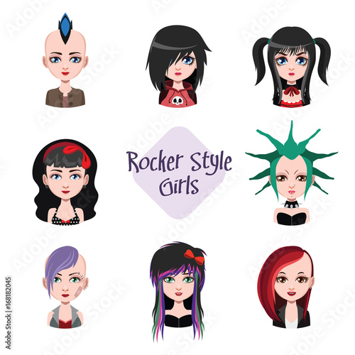 Collection of women avatars with rocker style