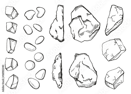 Stones different set of sketch. Hand drawing